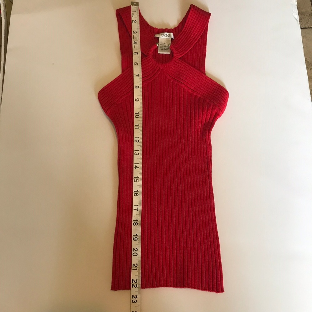 Cache Red Ribbed Knit Silk Blend Sleeveless Tank S - Picture 3 of 4
